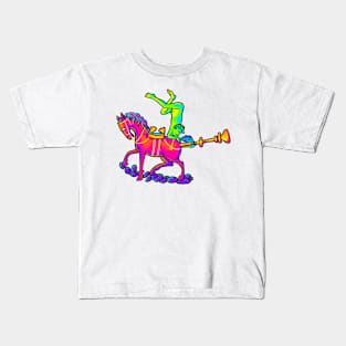 Horrendous Medieval Art Butt Trumpet Horse 90s retro colorful Kids T-Shirt